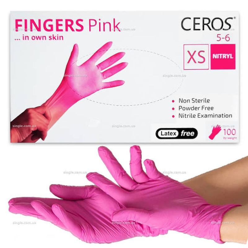 Рукавиці нітрилові Ceros XS pink