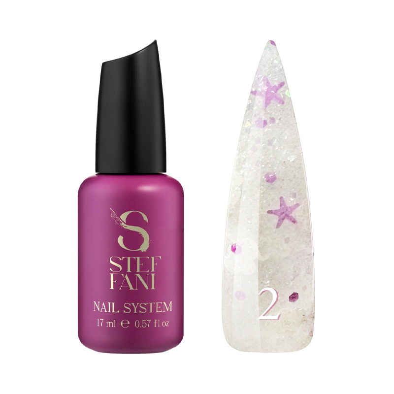 ТІП ДЛЯ ГЕЛЬ-ЛАКУ БЕЗ ЛІПКОГО ШАРУ STEFFANI TOP STAR 02 З ФІЛЬГОВАНІМ ДЕКОРОМ. 9 ml
