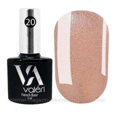 Базове покриття для нігтів 20 ніжно-персиковий з срібним мікроблиском French Base Valeri, 12 мл