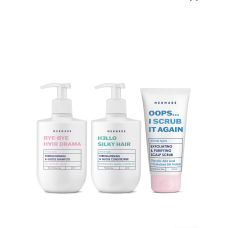 Комплекс-догляд для волосся та шкіри голови: шампунь + кондиціонер + пілінг MERMADE Keratin & Silk protein