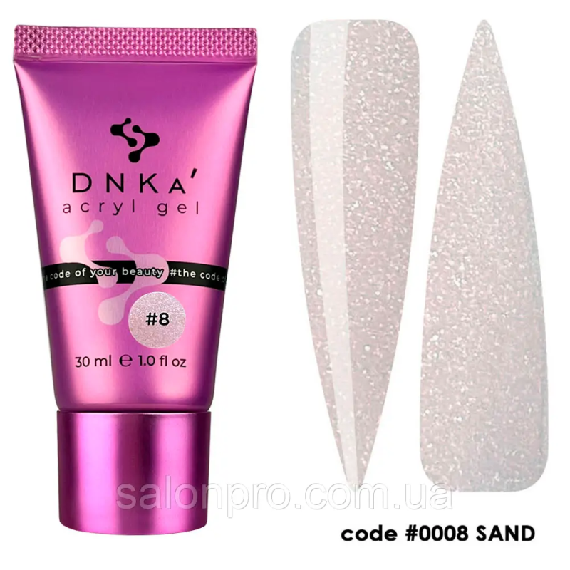 Акрил-гель DNKa №8 Sand бежевий з шиммером, 30 ml